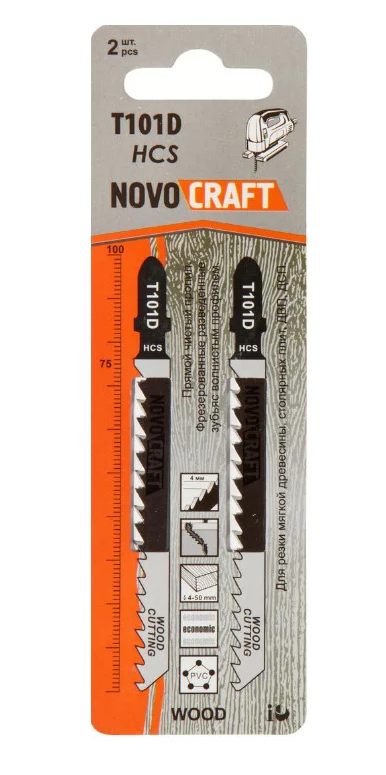 Пилка для лобзика по дереву T 101 D, 6-60 mm, сталь HCS, Novocraft,  (уп. 2 шт.)