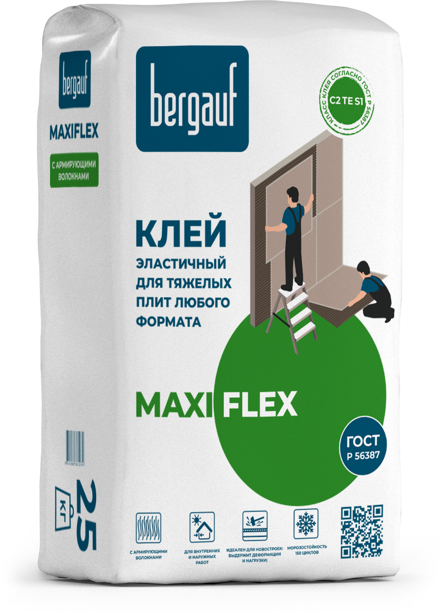 Клей для плитки Maxiflex 25 кг ТМ BERGAUF (1/56)