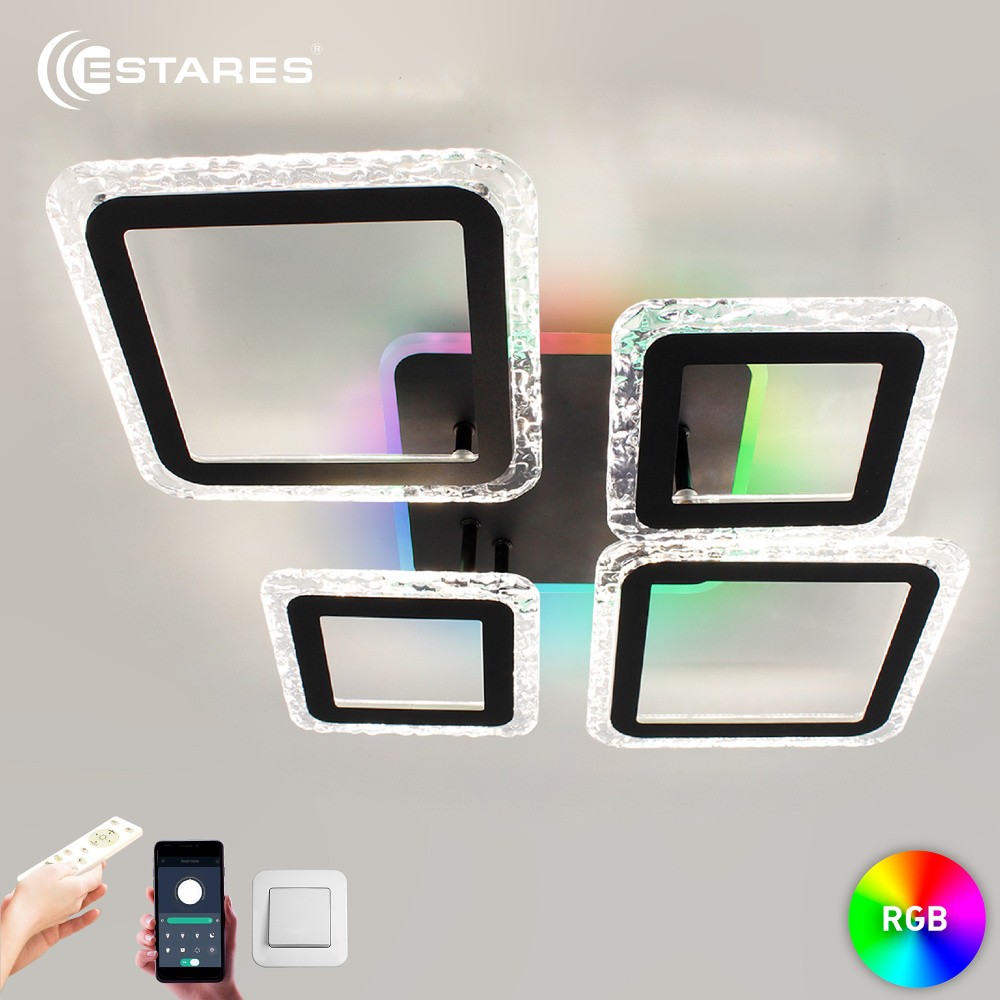 Управляемая светодиодная люстра ESTARES OVAL ICE RGB 75W 5S-APP-725x500х93-BLACK/CLEAR-220-IP20