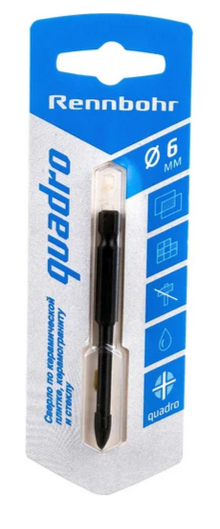 Сверло по стеклу и кафелю Rennbohr  6,0мм Quadro с шестигр.хвостовиком