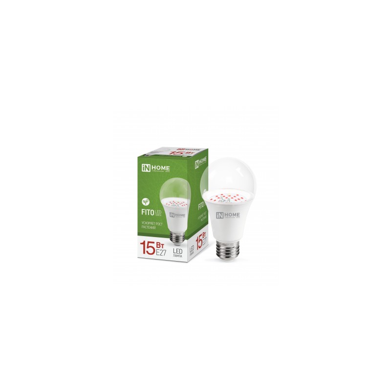 Фитолампа E27 15Вт А60 для рассады IN HOME	
