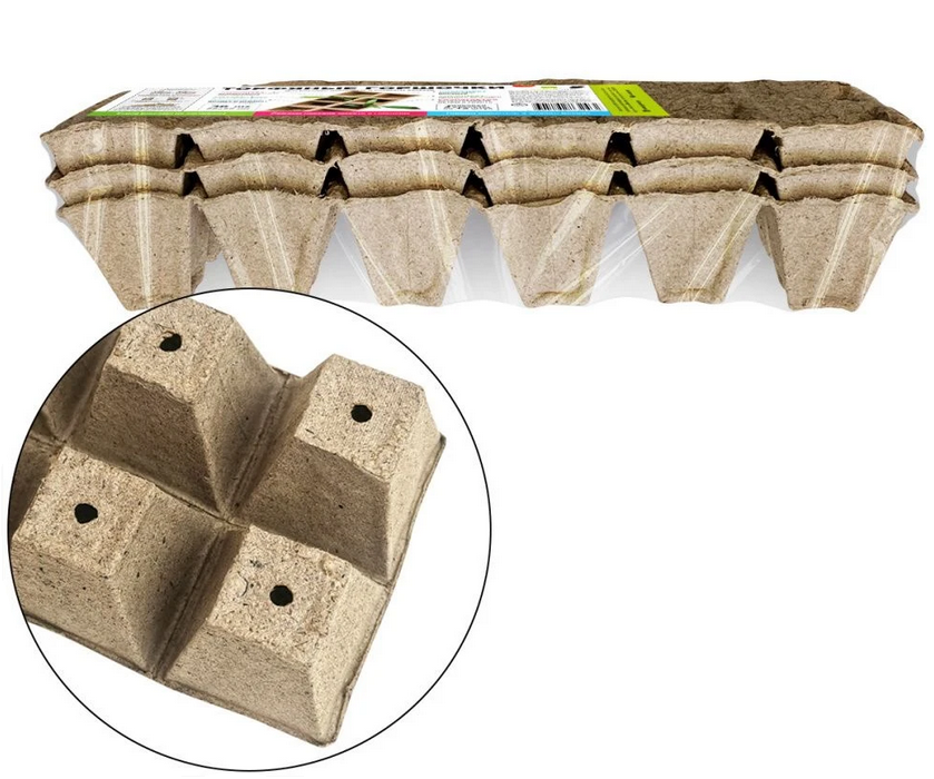 Торфяные горшочки, 0,13л, d65, h53 (упак = 3 кассеты по 12 шт)