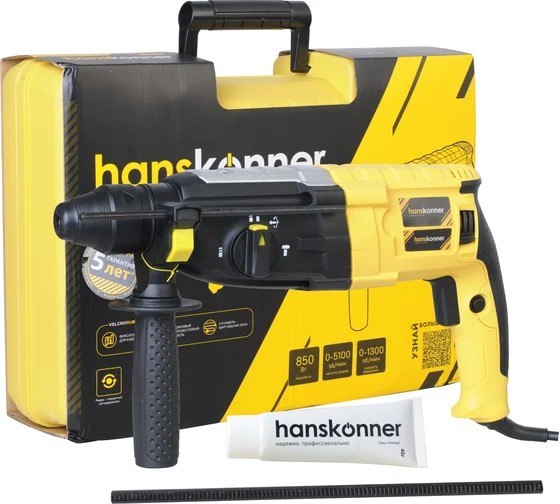 Перфоратор Hanskonner,850Вт,28мм,3.2Дж,0-510уд/мин,3 реж,4м рез. кабель,кейс