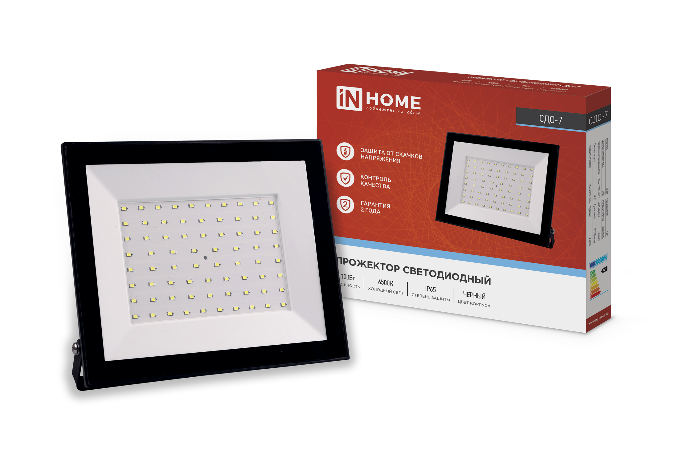 Прожектор светодиодный СДО-7 100Вт 6500К IP65 9000лм 230В черн. IN HOME