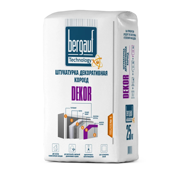 Штукатурка декоративная Короед Dekor Зима Белая 25 кг. ТМ BERGAUF  (1/56шт)