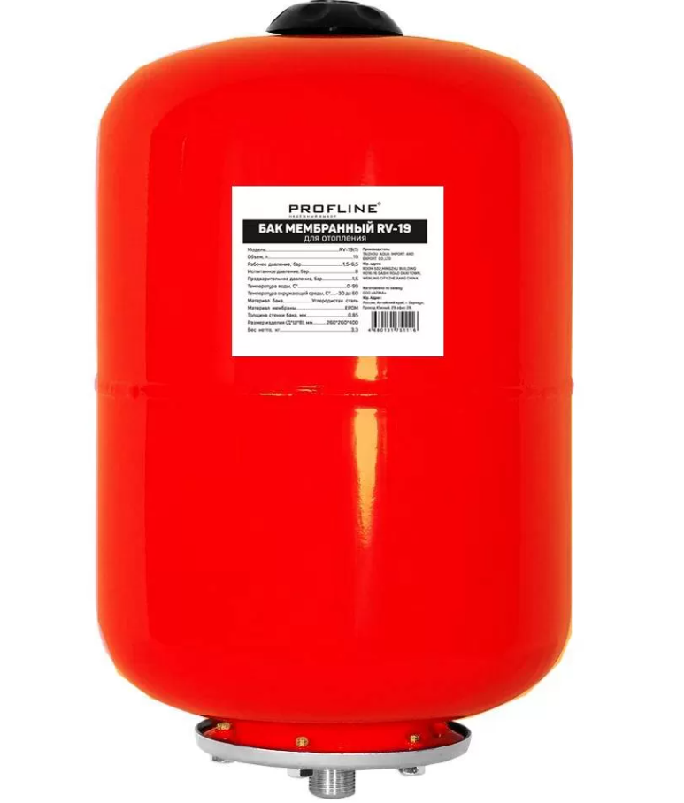 Бак расширительный для отопления красн. верт. V19 PROFLINE (без ножек, RV-19 (1"), бар: 1,5-6,5)