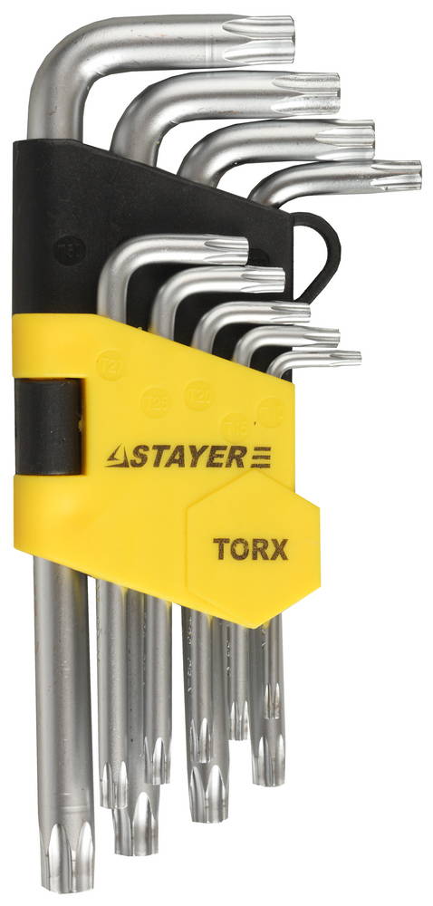 Набор ключей "MASTER", имбусовые короткие, Cr-V, сатинированное покрытие, пластиковый держатель, Т10-Т50мм, 9 предметов ТМ STAYER