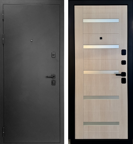 Дверное полотно стальное 3К Люкс-4/Лофт 960*2050 левое Колоре графит/Лиственница светлая/фурнитура черная квадратная