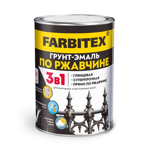 Грунт-эмаль по ржавчине 3в1 серый (10 кг) FARBITEX