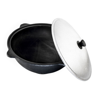 Казан чугун 16л плоское дно с алюм. крышкой