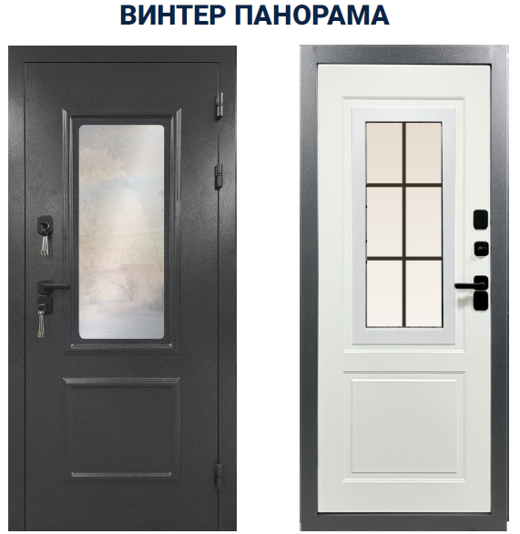 Дверное полотно стальное Винтер 100 Панорама С 880*2050 левое Букле графит/Стронг Джелато ТМ Промет ОБРАЗЕЦ