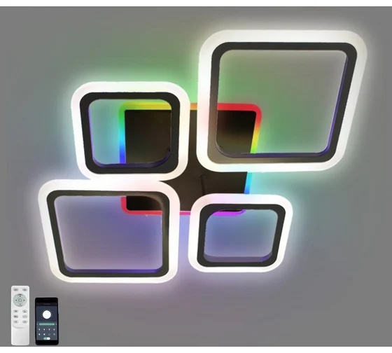 Управляемая светодиодная люстра ESTARES OVAL ICE RGB 75W 5S-APP-725x500х93-BLACK/CLEAR-220-IP20