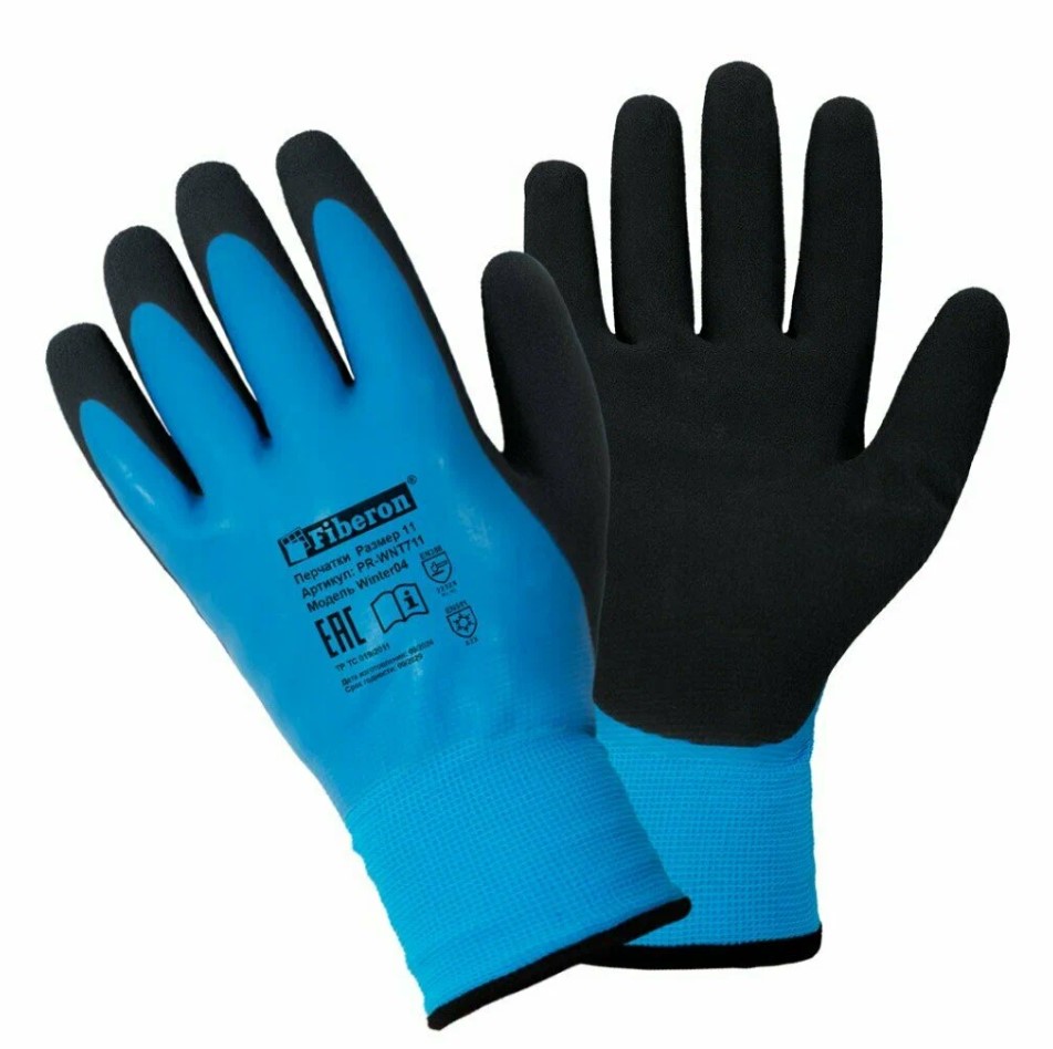 Перчатки "Двойное утепление Аквастоп" акрил с полиэстером, латексное покрытие, в и/у, 11(XXL), Fiberon/60/6