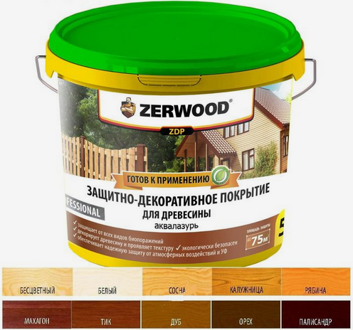 Пропитка по дереву аквалазурь сосна (5,0кг) ТМ ZERWOOD