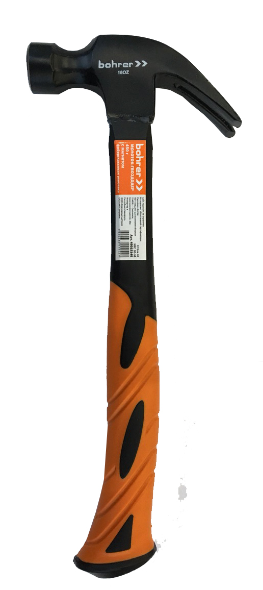 Молоток кровельщика/жестянщика Bohrer 600 г рукоятка фибергласс с резиновым покрытием (круглый боек, с магнитом cталь 45 HRC50-58)