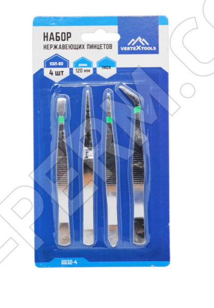 Пинцеты 4шт нержавеющая сталь "VERTEXTOOLS"