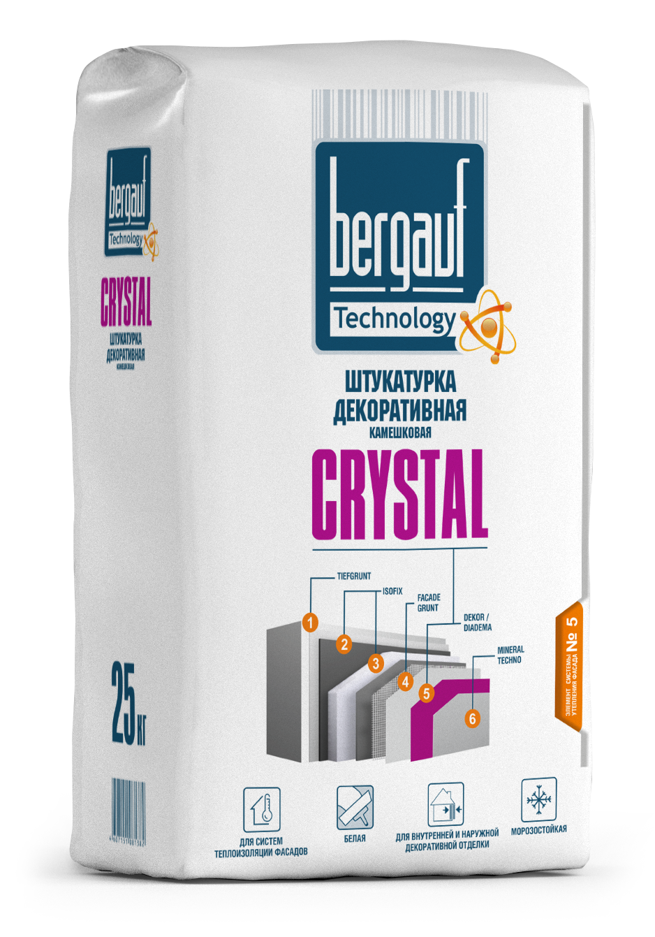 Штукатурка декоративная с фактурой "камешковая" Crystal 2.5 25 кг. ТМ BERGAUF  (1/56шт)