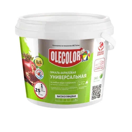 Эмаль акриловая универсальная высокоглянцевая белый (0.8 кг) OLECOLOR