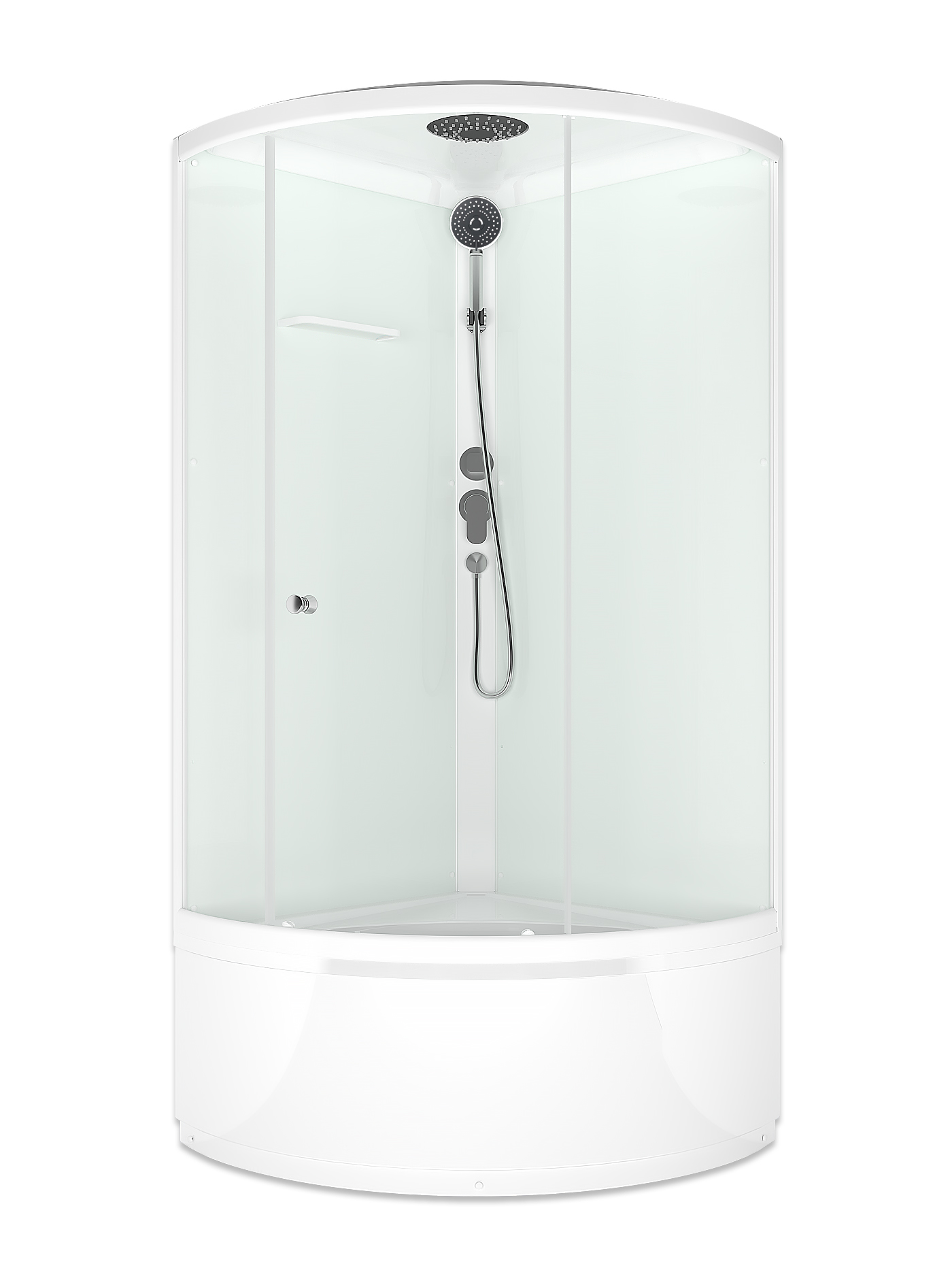 Domani-Spa-V1.2 Simple 99high Д/К 900*900*2180,белые стенки, сатин матированные стекла, без электрики, высокий поддон, с крышей