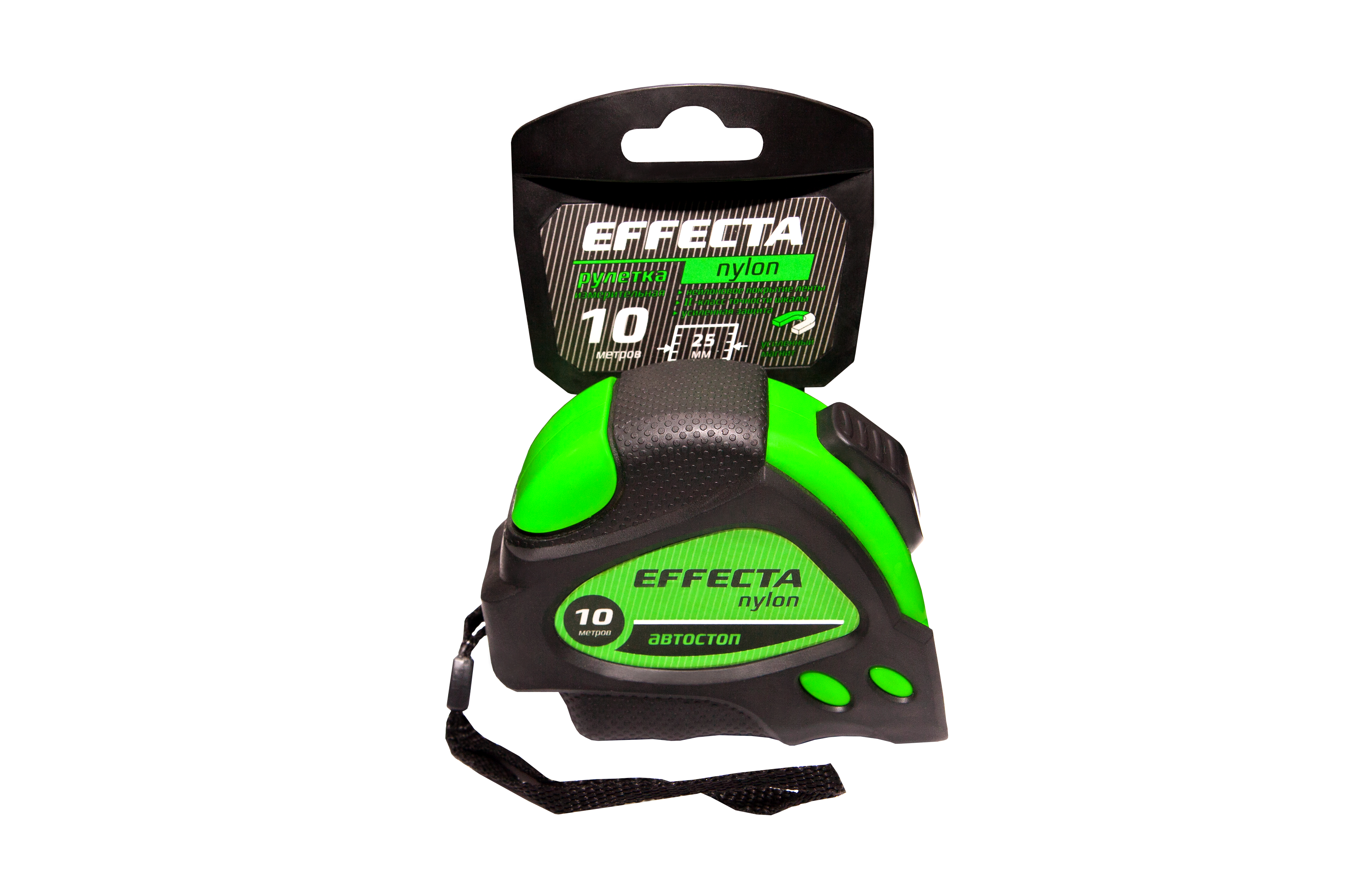 #Рулетка 10м*25мм магнит, автостоп Nylon Effecta 581025