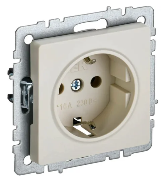 Розетка BRITE РС11-1-0-БрКр 16А с заземл. без защ. шторки беж. IEK BR-R11-16-K10