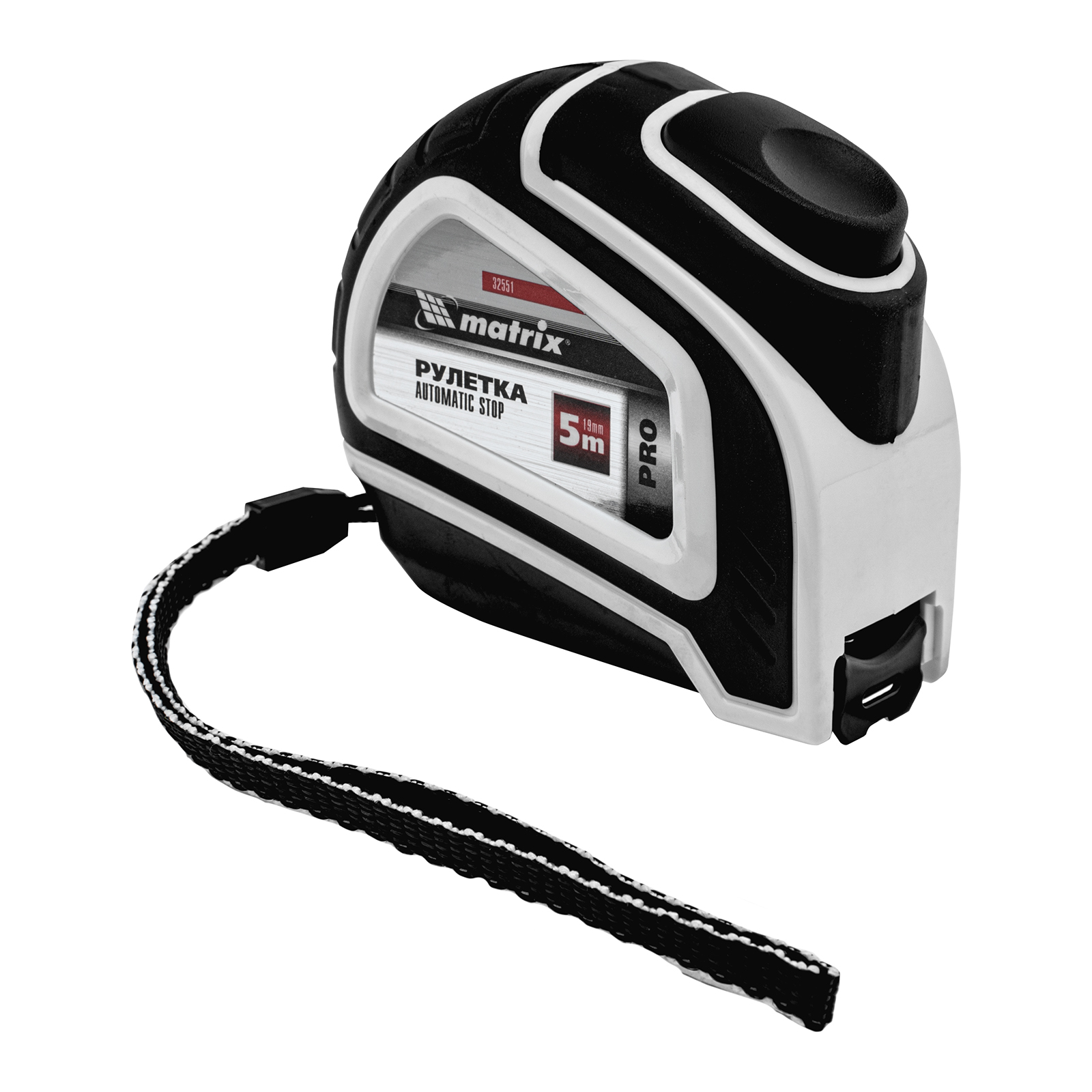 Рулетка Autostop, 5 м х 19 мм, двухкомпонентный корпус, автоматическая фиксация, PRO Matrix