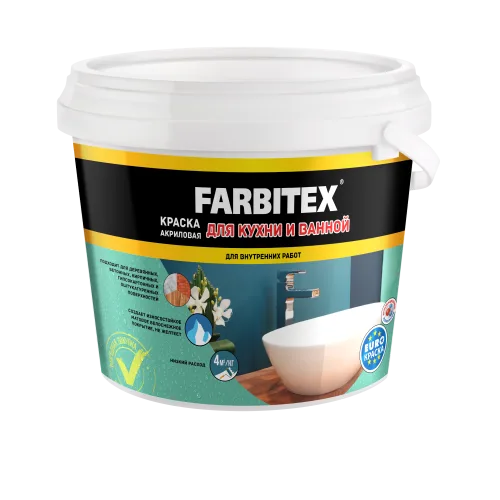 Краска акриловая для кухни и ванной (3 кг / 1.82 л) FARBITEX