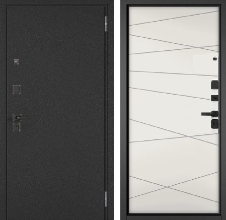 Дверное полотно стальное Геометрия 70мм Антик серебро 860*2050 правое Шагрень белая черная фурнитура