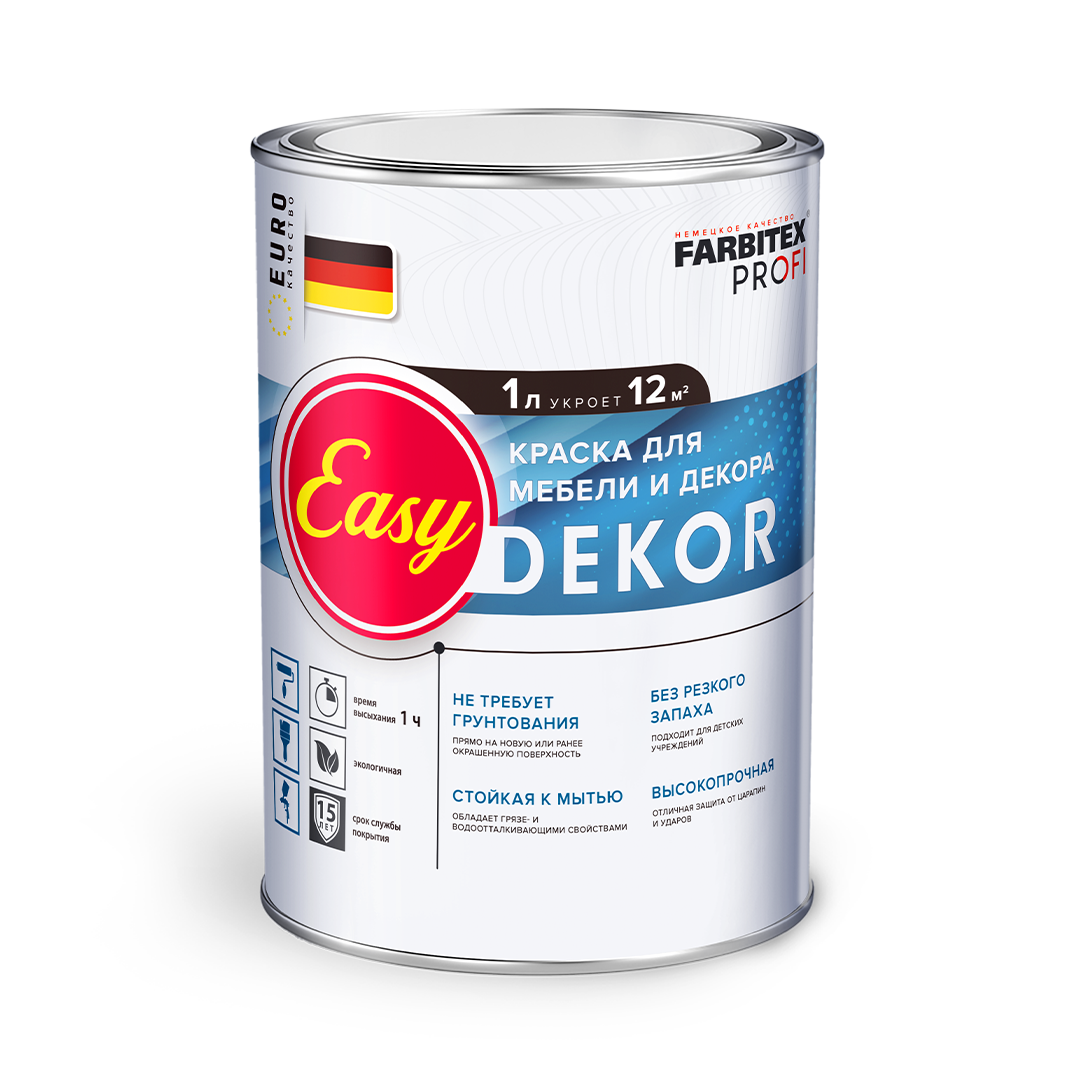 Краска акриловая для мебели и декора EasyDekor (1 л / 1.35 кг) FARBITEX PROFI