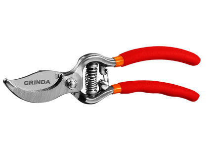 Мини-секатор плоскостной, 150 мм, цельнокованые лезвия, стальные рукоятки, покрытие ПВХ, G-1, GRINDA
