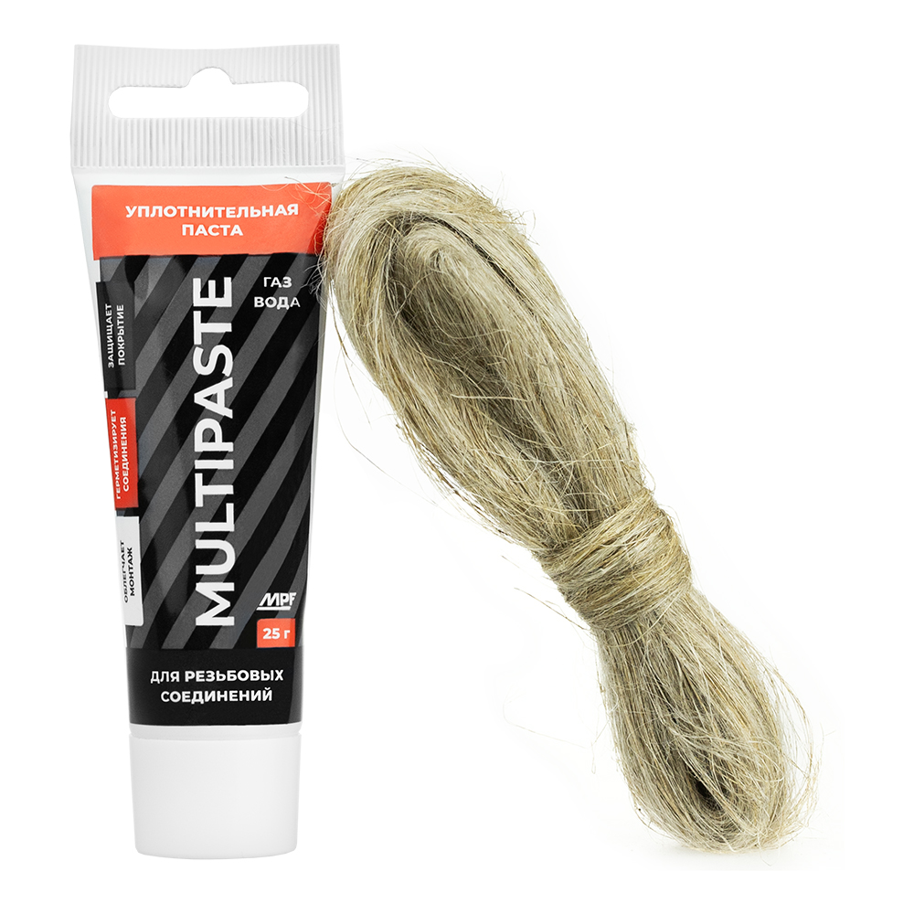 Комплект паста уплотнительная универсальная (вода, газ, 70 гр) MULTIPASTA + лён Premium, МР-пакет, туба