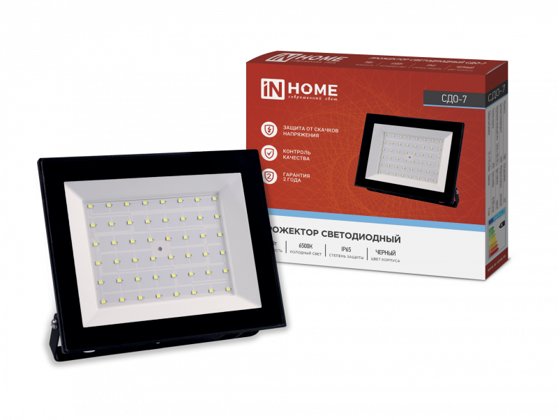 Прожектор светодиодный СДО-7 70Вт 6500К IP65 6300лм 230В черн. IN HOME