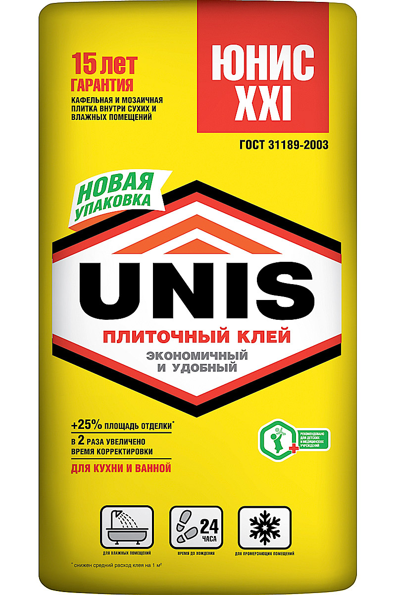 Клей для плитки ХХI 25 кг ТМ UNIS (1/48)