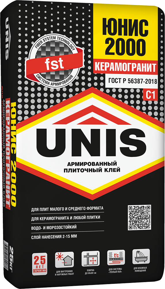 Клей для плитки 2000 25 кг ТМ UNIS (1/48)