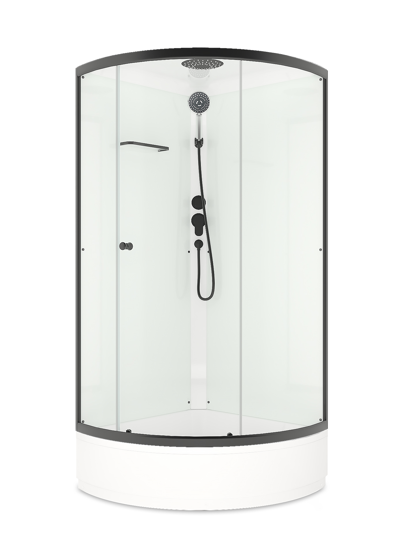 Душевая кабина Domani-Spa Simple 99 V1.2 Black accents С КРЫШЕЙ, сред поддон, бел стенки, прозр стекла, Graphite проф, без электрики 90*90*218