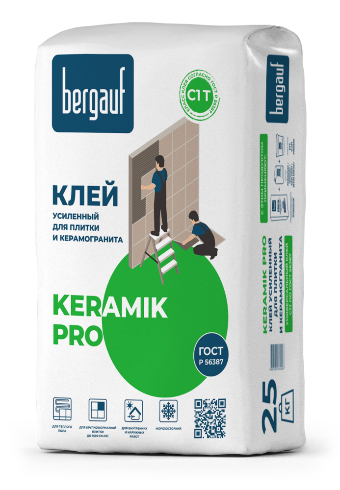 Клей для плитки Keramik Pro 25 кг ТМ BERGAUF (1/56)