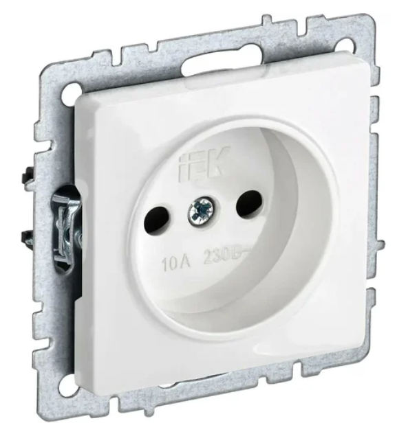 Розетка BRITE РС10-1-0-БрБ 10А без заземл. без защ. шторок бел. IEK BR-R10-10-K01