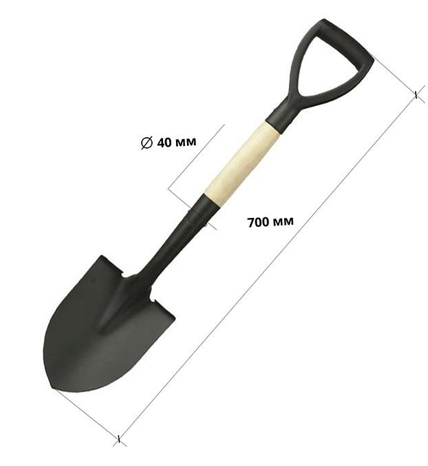 Лопата штыковая саперная ЛКО рельс. сталь с дерев.черенк. и V ручкой 70 см MINI, Урожайная сотка