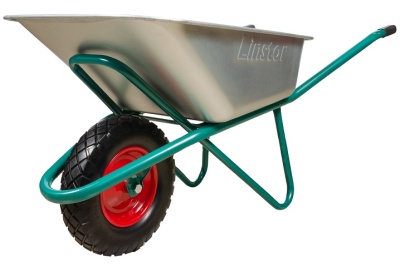 Тачка строительная Linstor PROFI одноколёсная полиур.(объём 110л,до 220кг,колесо 4.00-8" 380мм,труба 30х1,2мм, кузов 0,7мм)
