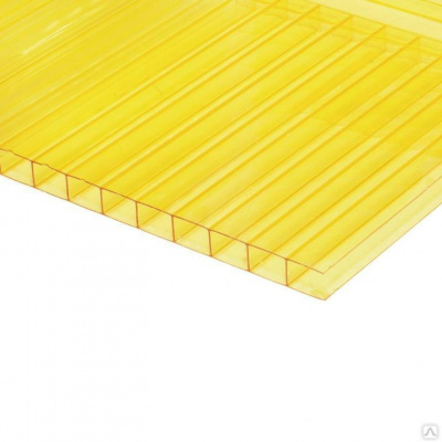 Сотовый поликарбонат Желтый  4мм 6*2,1м. (пр.0,47кг/м2) Rational 
