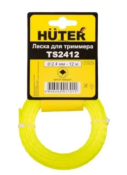 Леска Huter TS2412 для триммера, 2.4 мм, витой квадрат 12м