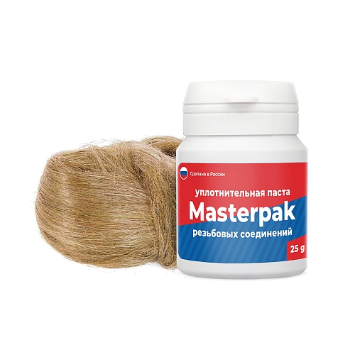 Комплект паста уплотнительная (вода, пар, 25 г) Masterpak + лён, MP