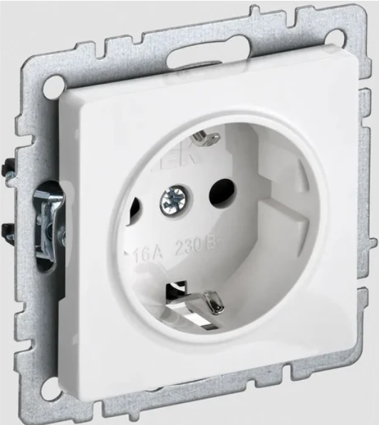 Розетка BRITE РС14-1-0-БрБ 16А с заземл. защ. шторки бел. IEK BR- R14-16-K01