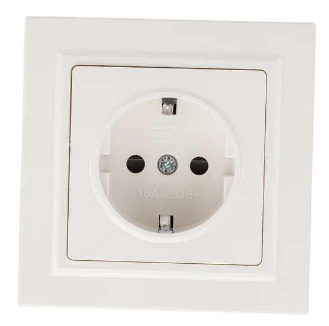 Розетка BRITE РСР14-1-0-БрБ 16А в сборе с заземл. защ. шторки бел. IEK BR-R14-16-K01-F