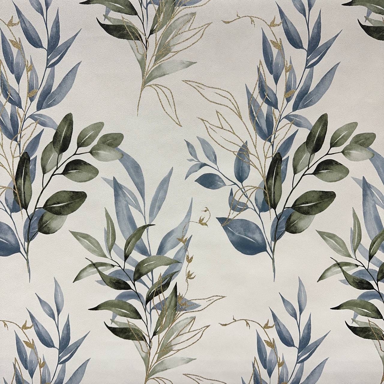 #Обои 1,06*10,05м компакт-винил/флиз BAZELIK ветка бежевая с зеленым листом MaxDecor 30023-14