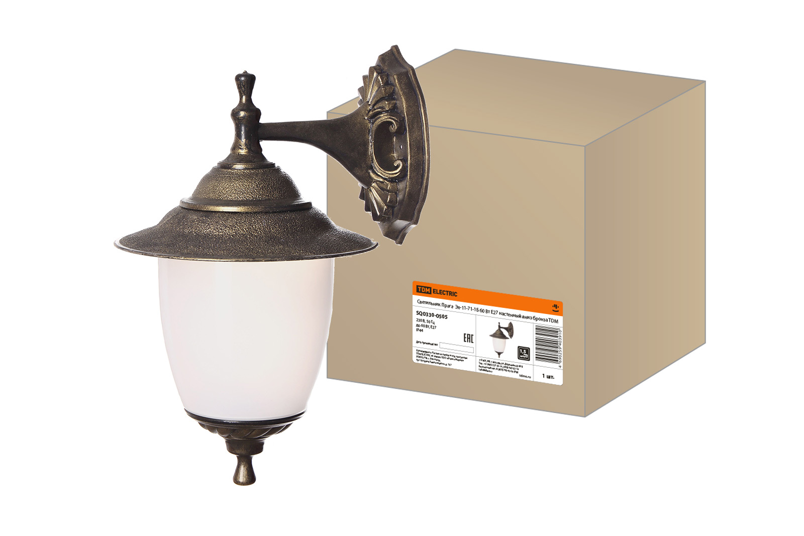 Светильник уличный настенный Е27 TDM Прага вниз 60Вт IP44 пластик бронза (4)