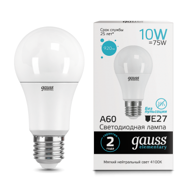 Лампа cветодиодная Gauss Elementary LED A60 10 W E27 4100K (23220)