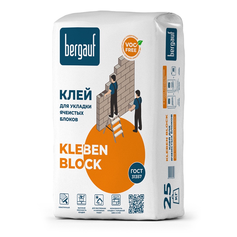 Клей для ячеистых блоков Kleben Block 25 кг ТМ Bergauf (1/56шт) 