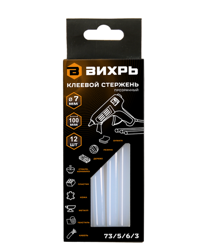 Клеевой стержень 7х100мм, 12шт. Вихрь