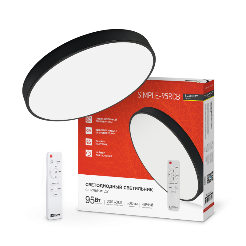 Светильник диод Inhome SCANDY 95Вт SIMPLE-95RCB 3000-6500K 7600Лм 500x50мм пульт черный
